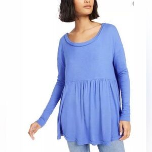 Free People Forever Your Girl Babydoll Blue Top